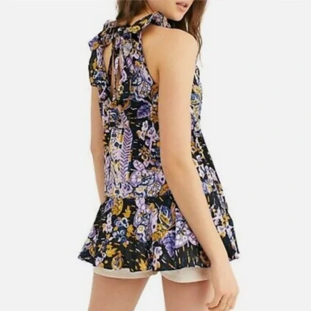 Free People Summer in Tulum Linen Blend Art to Wear Tunic Top Cottagecore Boho